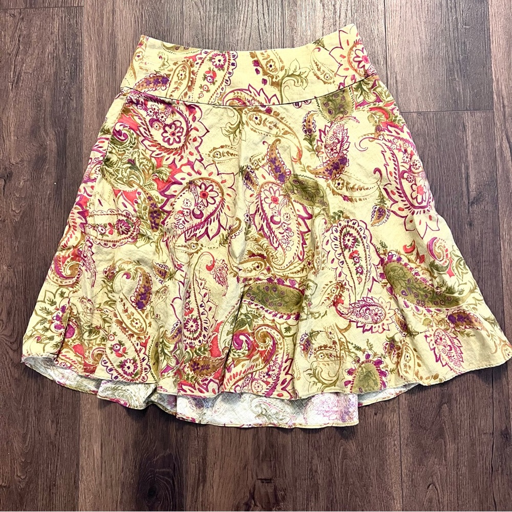 Ralph Lauren Women’s Size 6 Beige Linen A Line Skirt Paisley Floral